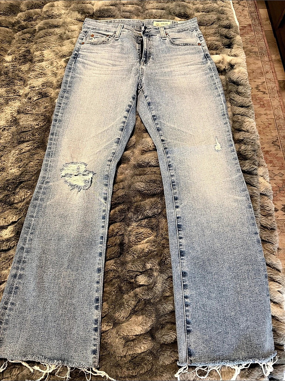 AG ed Jeans ankle straight leg mid rise distressed Jeans in Blue Waist 28